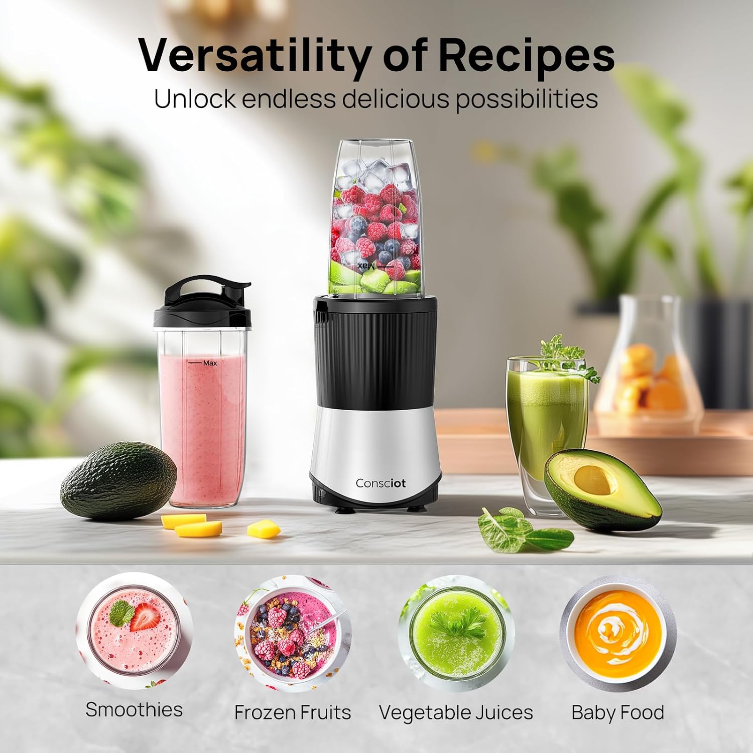 Consciot 11-Piece Blender for Kitchen and Personal Size, 900 Peak Watts - Image 5