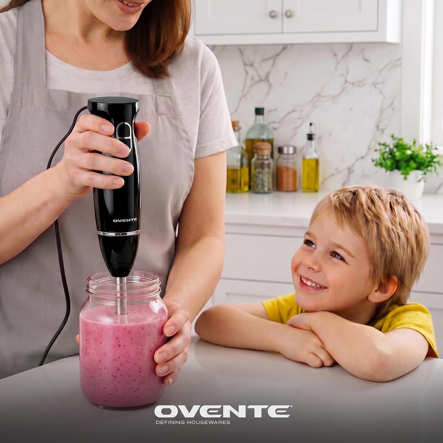 OVENTE Electric Corded Hand Blender, 300W with 2 Mixing Speeds Black - Image 2