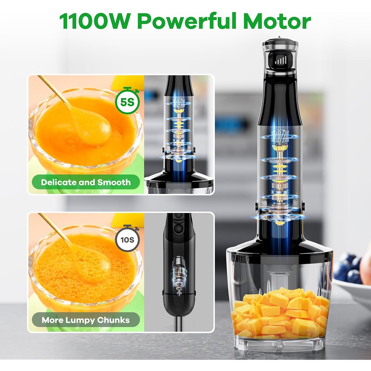 Turelar 1100-Watt Handheld Immersion Blender & 5-in-1 Hand Blender Set - Black - Image 3